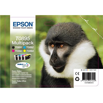 Epson T0895 DURABrite Inkjet Cartridge Multipack - Black, Cyan, Magenta and Yellow (4 Cartridges)
