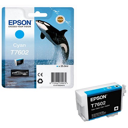 Epson T7602 Ink Cartridge Ultra Chrome HD Killer Whale Cyan C13T76024010