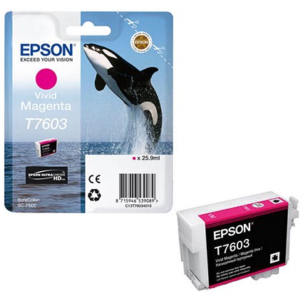 Epson T7603 Killer Whale UltraChrome HD Ink Cartridge Vivid Magenta C13T76034010