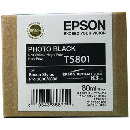 Epson T5801 Photo Black Inkjet Cartridge C13T580100, T5801