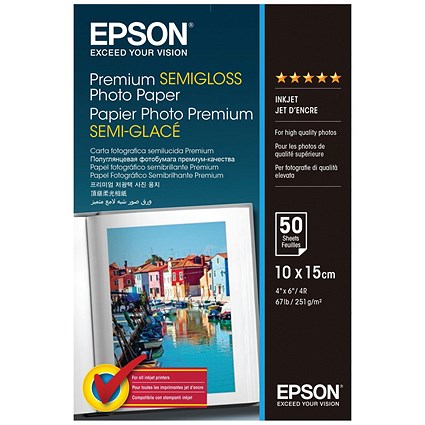 Epson Premium Semi-Gloss Photo Paper 10x15cm Pack of 50 C13S041765