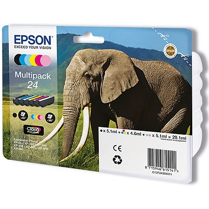 Epson 24 Elephant Claria Photo HD Ink Cartridge CMYK/Light Cyan/Light Magenta Multipack C13T24284011