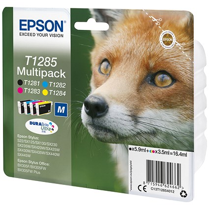 Epson T1285 Fox DURABrite Ultra Ink Cartridge CMYK Multipack C13T12854012