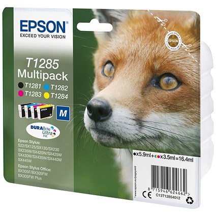 Epson T1285 Ink Cartridge DURABrite Ultra Fox Multipack CMYK C13T12854012