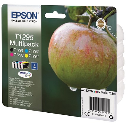 Epson T1295 Apple DURABrite Ultra Ink Cartridge CMYK Multipack C13T12954012 Epson T1295 Apple DURABrite Ultra Ink Cartridge CMYK Multipack C13T12954012
