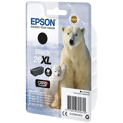 Epson 26XL Ink Cartridge Premium Claria Polar Bear Black C13T26214012