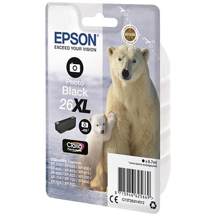 Epson 26XL Polar Bear Ink Cartridge High Yield Photo Black C13T26314012