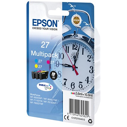 Epson 27 Alarm Clock DURABrite Ultra Ink Cartridge CMY Multipack C13T27054012