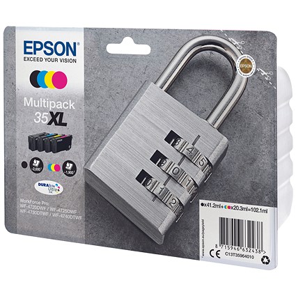 Epson 35XL Padlock DURABrite Ultra Ink Cartridge High Yield CMYK Multipack C13T35964010