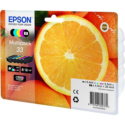 Epson 33 Oranges Claria Premium Ink Cartridge CMYK/Photo Black Multipack C13T33374011