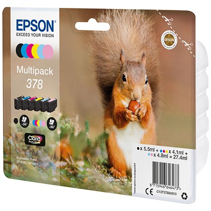 Epson 378 Squirrel Claria Photo HD Ink Cartridge CMYK/Lt Cyan/Lt Mag Multipack C13T37884010