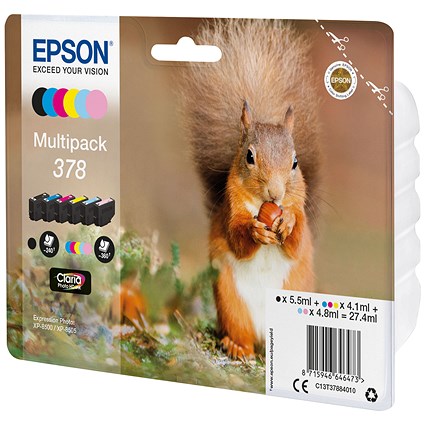 Epson 378 Ink Cartridge Claria Photo HD Squirrel CMYK/Light Cyan/Light Magenta C13T37884010