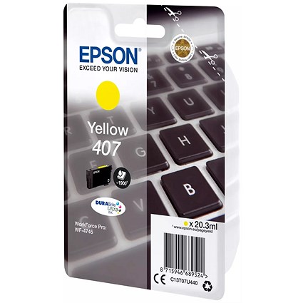 Epson 407 Ink Cartridge DURABrite Ultra WF-4745 Series Keyboard Yellow C13T07U440