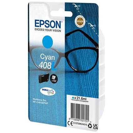 Epson 408L Glasses DURABrite Ultra Ink Cartridge High Yield Cyan C13T09K24010