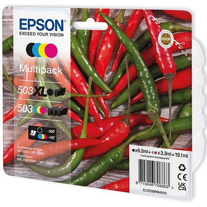 Epson 503XL/503 Ink Cartridge Multipack Chilli XL Black High Yield/Standard CMY C13T09R94010