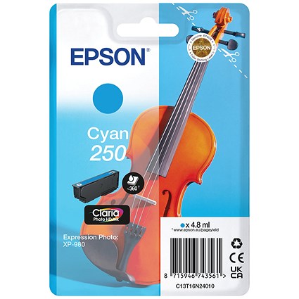 Epson 250 Violin Claria Photo HD Ink Cartridge Cyan C13T16N24010