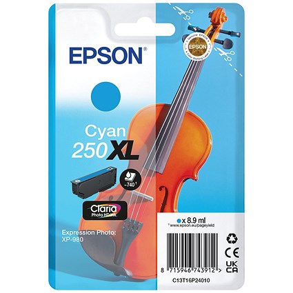 Epson 250XL Violin Claria Photo HD Ink Cartridge HY Cyan C13T16P24010