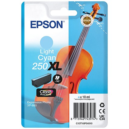 Epson 250XL Violin Claria Photo HD Ink Cart HY Lt Cyan C13T16P54010