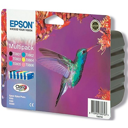 Epson T0807 Claria Inkjet Cartridge Multipack - Black, Cyan, Magenta, Yellow, Light Cyan and Light Magenta (6 Cartridges)