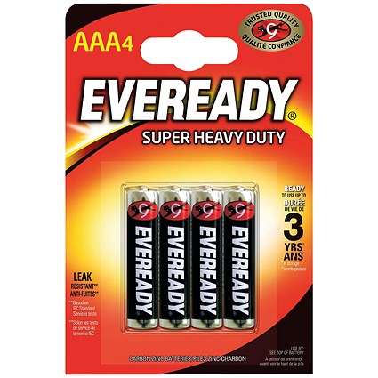 Eveready Super Heavy Duty AAA Carbon Zinc Batteries, Pack of 4