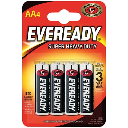 Eveready Super Heavy Duty AA Carbon Zinc Batteries, Pack of 4
