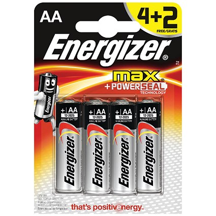 Energizer MAX E91 AA Batteries (Pack of 4) + 2 Free)