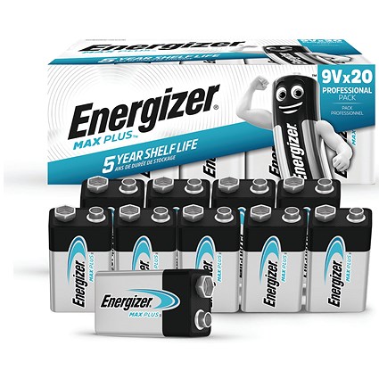 Energizer Max Plus 9V Alkaline Batteries, Pack of 20 Energizer Max Plus 9V Alkaline Batteries, Pack of 20