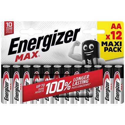 Energizer Max AA Alkaline Batteries, Pack of 12