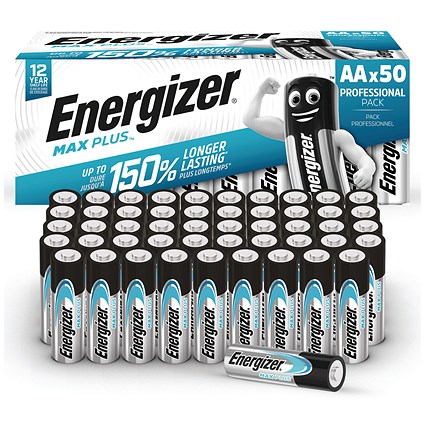 Energizer Max Plus AA Batteries, Pack of 50 Energizer Max Plus AA Batteries, Pack of 50