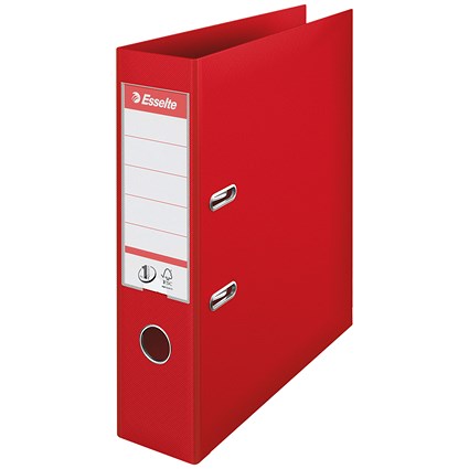 Esselte No. 1 A4 Lever Arch Files, 75mm Spine, Plastic, Red, Pack of 10