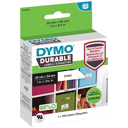 Dymo 2112283 LabelWriter Durable Labels, Black on White, 25x54mm, 160 Labels Per Roll Dymo 2112283 LabelWriter Durable Labels, Black on White, 25x54mm, 160 Labels Per Roll