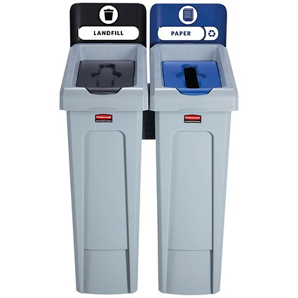 Rubbermaid Slim Jim Recycling Station 2 Stream Black/Blue