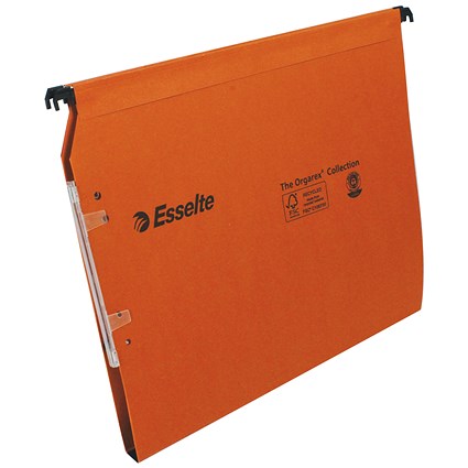 Esselte Orgarex Dual Manilla Lateral Suspension Files, 330mm Width, 15mm Square Base, Orange, Pack of 25