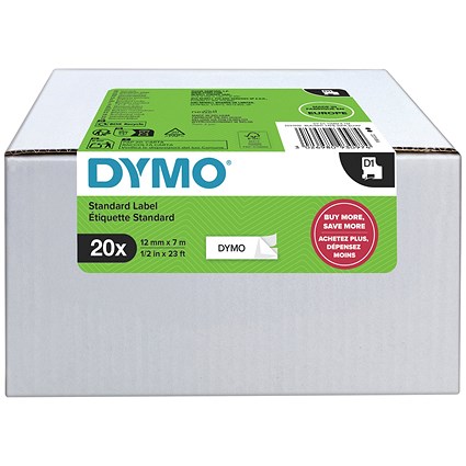 Dymo D1 Tape 12mmx7m Black/White (Pack of 20) 2231632