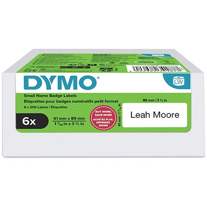 Dymo Small Name Badge Labels 41x89mm 300 Labels (Pack of 6) 2234187