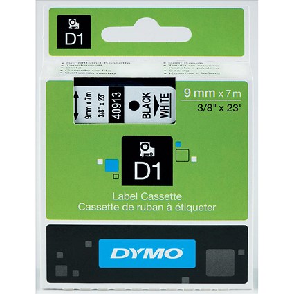 Dymo 40913 D1 Tape, Black on White, 9mmx7m Dymo 40913 D1 Tape, Black on White, 9mmx7m