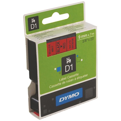 Dymo 40917 D1 Tape, Black on Red, 9mmx7m
