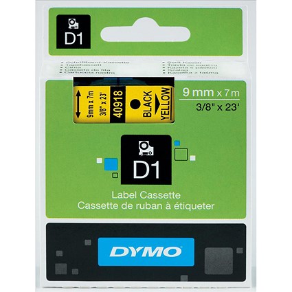 Dymo 40918 D1 Tape, Black on Yellow, 9mmx7m Dymo 40918 D1 Tape, Black on Yellow, 9mmx7m