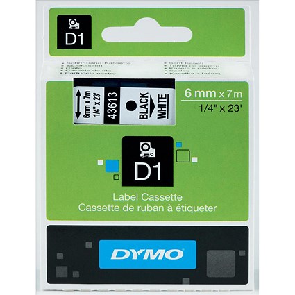 Dymo 43613 D1 Tape, Black on White, 6mmx7m
