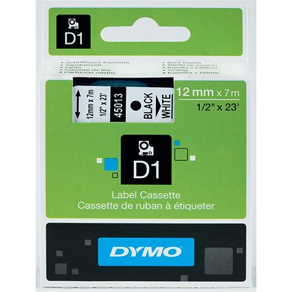 Dymo 45013 D1 Tape, Black on White, 12mmx7m Dymo 45013 D1 Tape, Black on White, 12mmx7m