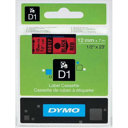 Dymo D1 Tape for Electronic Labelmakers 12mmx7m Black on Red Ref 45017 S0720570