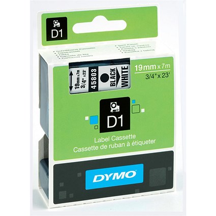 Dymo D1 Tape for Electronic Labelmakers 19mmx7m Black on White Ref 45803 S0720830
