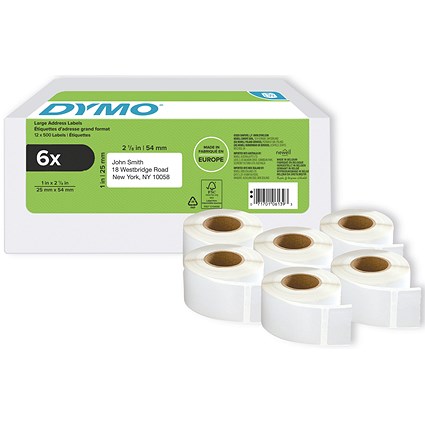 Dymo 2177564 LabelWriter Return Address Labels, Black on White, 25x54mm, 500 Labels Per Roll, Pack of 6 Dymo 2177564 LabelWriter Return Address Labels, Black on White, 25x54mm, 500 Labels Per Roll, Pack of 6