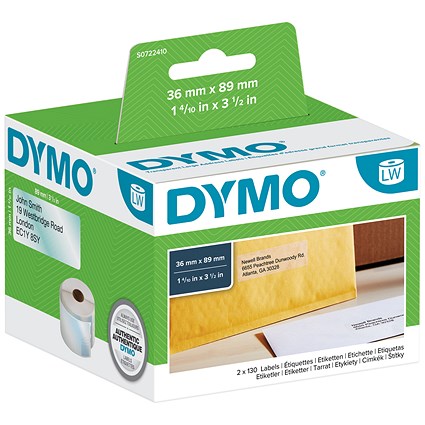 Dymo 99013 LabelWriter Large Thermal Address Labels, Black on White, 89mmx36mm, Pack of 260
