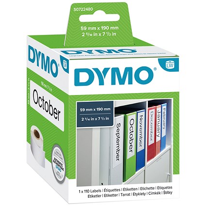 Dymo 99019 LabelWriter Large Lever Arch File Labels, Black on White, 59x190mm, Pack 110