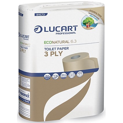 Lucart EcoNatural 6.3 Carbon Neutral Toilet Rolls, Pack of 72