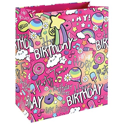 Girly Text Gift Bag Large Pink Pack of 12