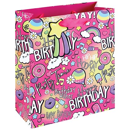 Girly Text Gift Bag Medium Pink Pack of 12