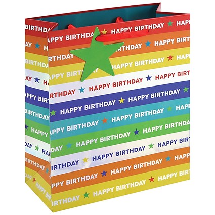 Holographic Happy Birthday Gift Bag Medium Rainbow Pack of 12