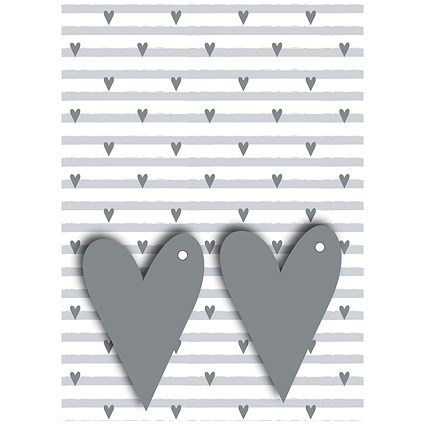 Grey Hearts Gift Wrap and Tags (Pack of 12)
